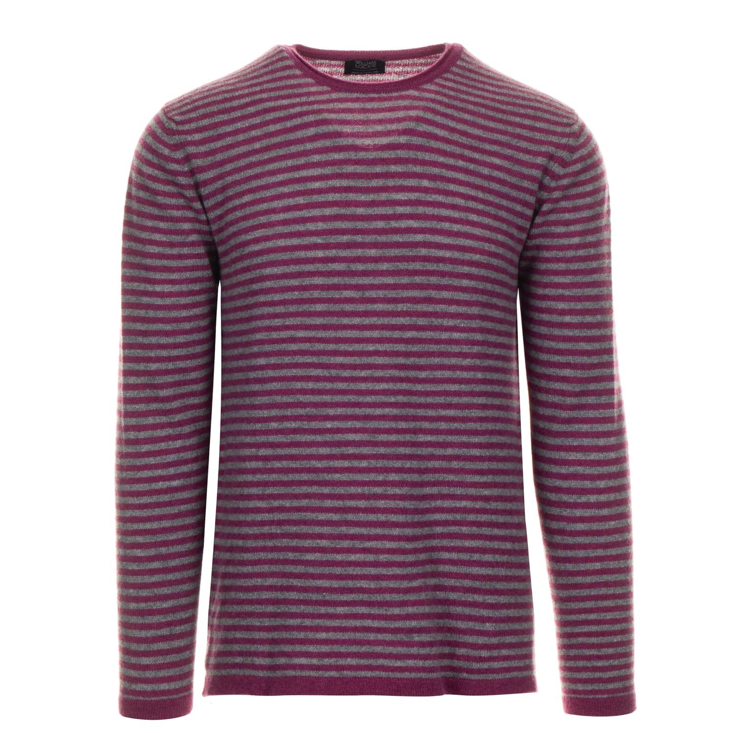 william-lockie-cameron-stripe-roll-crew-details-loganberry-grey-flannel-1-von-5