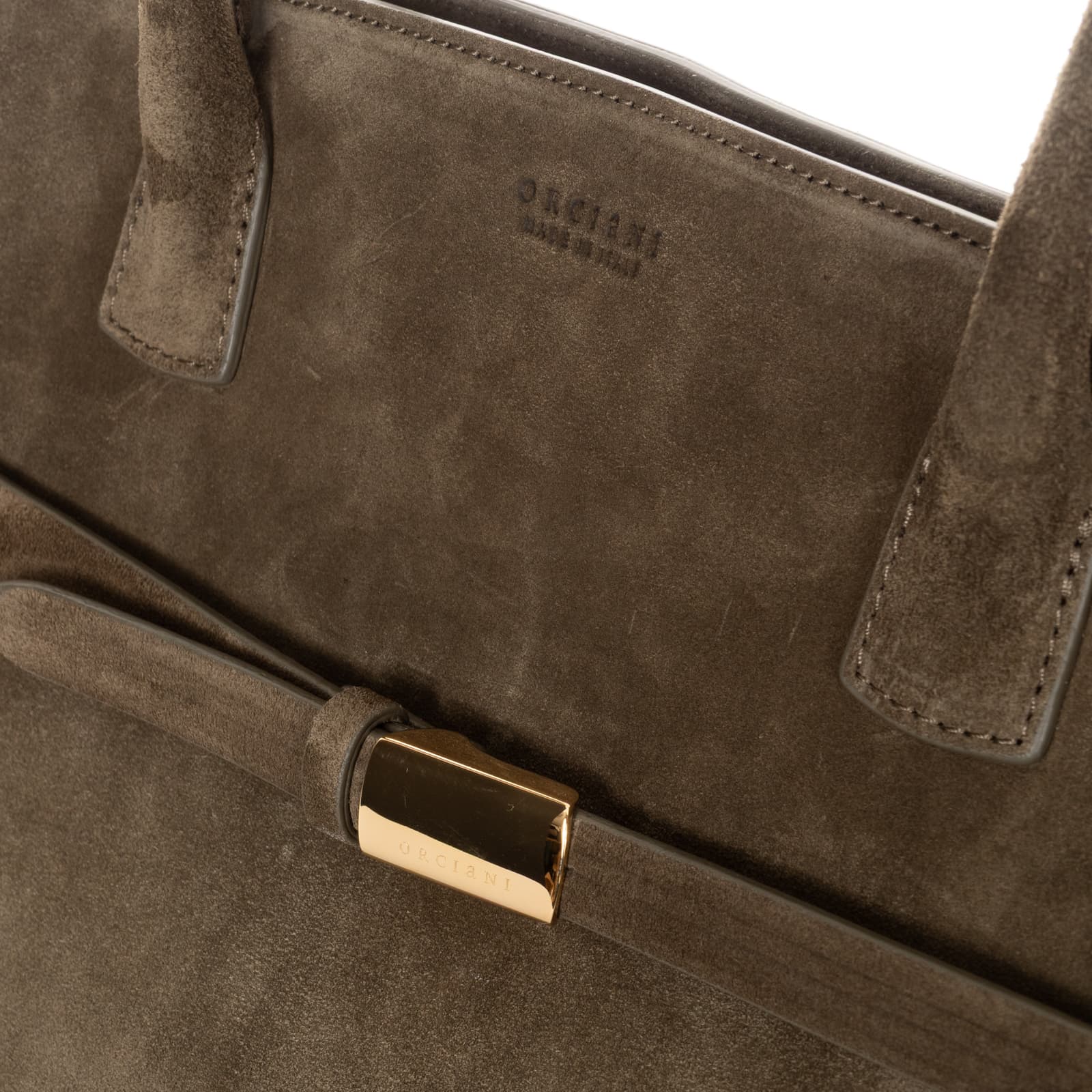 Handtasche aus Veloursleder Dunkel Olive/Kaki