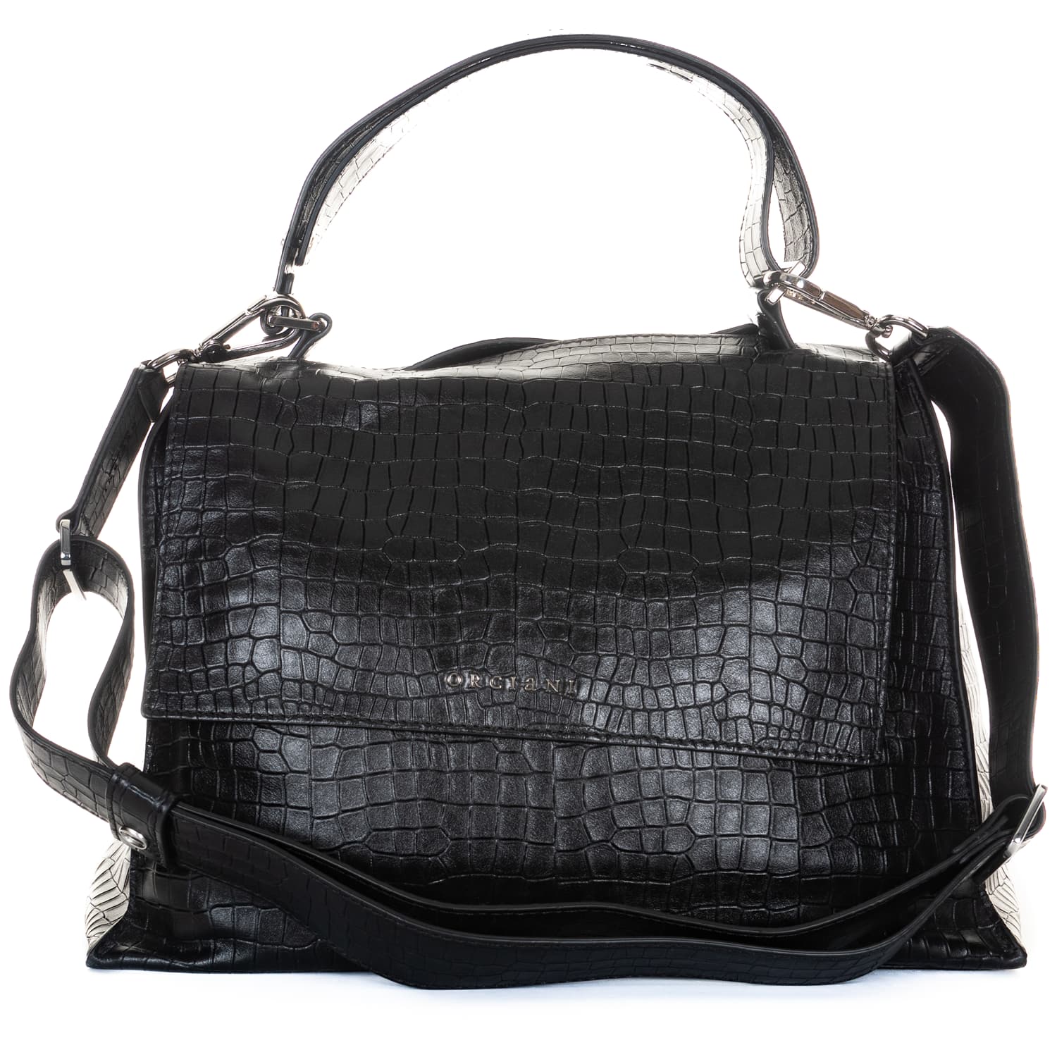 Lederhandtasche Schwarz mit Krokodildesign