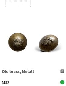 Metallknopf Krone old brass M32