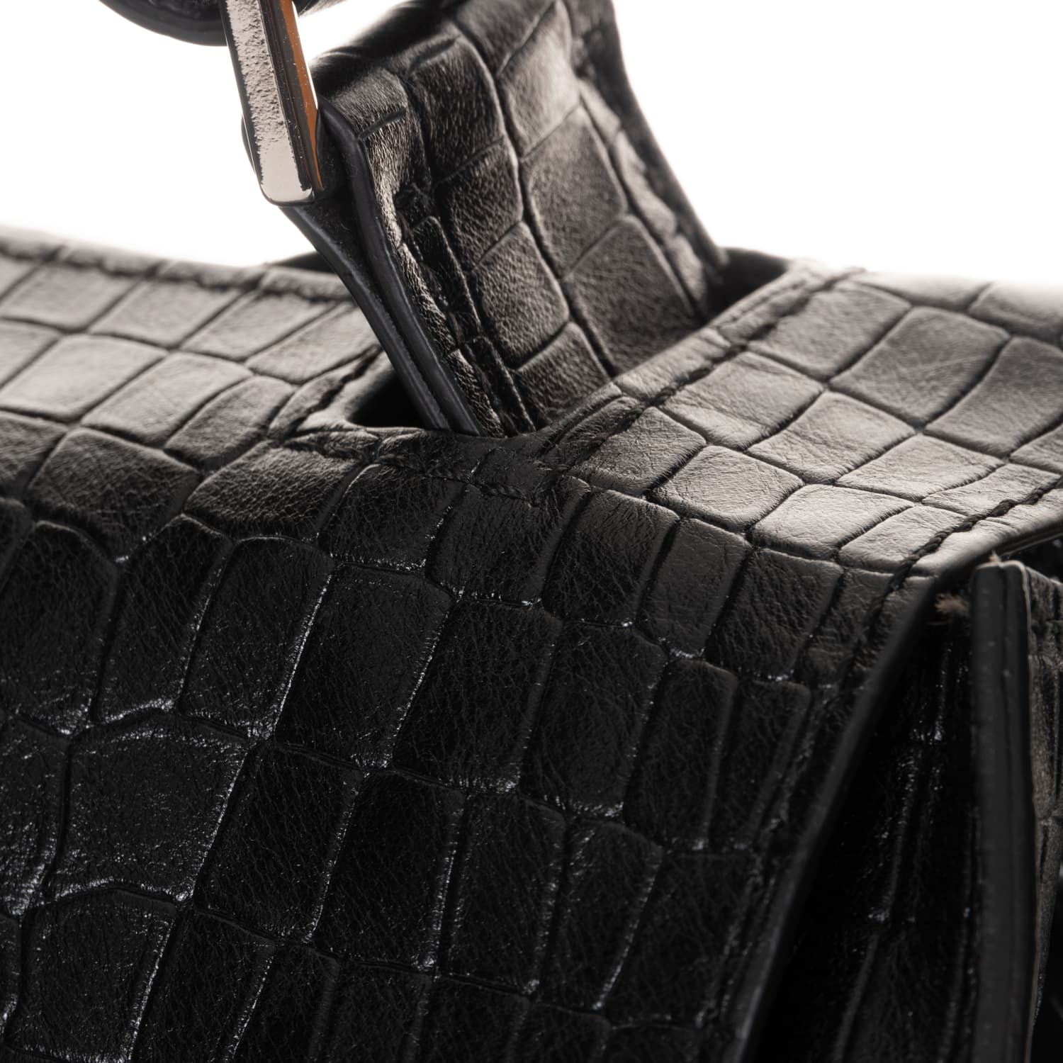 Lederhandtasche Schwarz mit Krokodildesign
