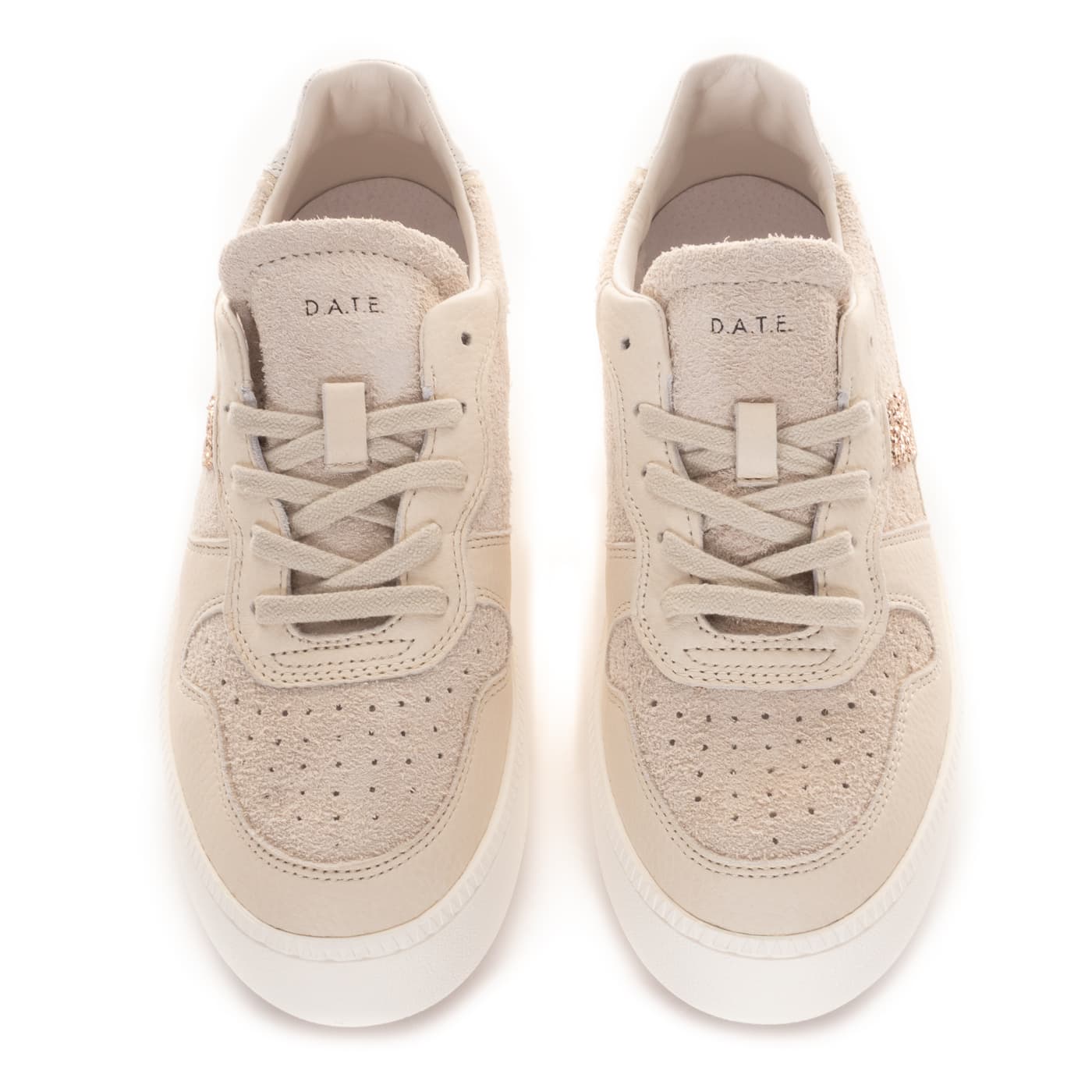 Court Platform Sneaker Beige mit Glitzerdetail
