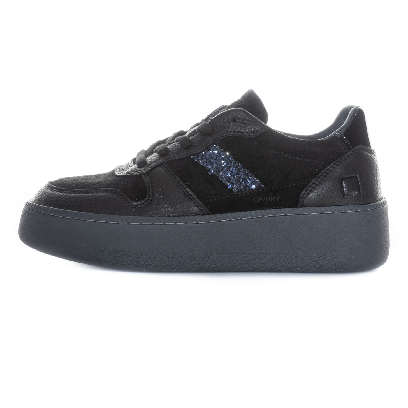 Court Platform Sneaker Schwarz mit Glitzerdetail