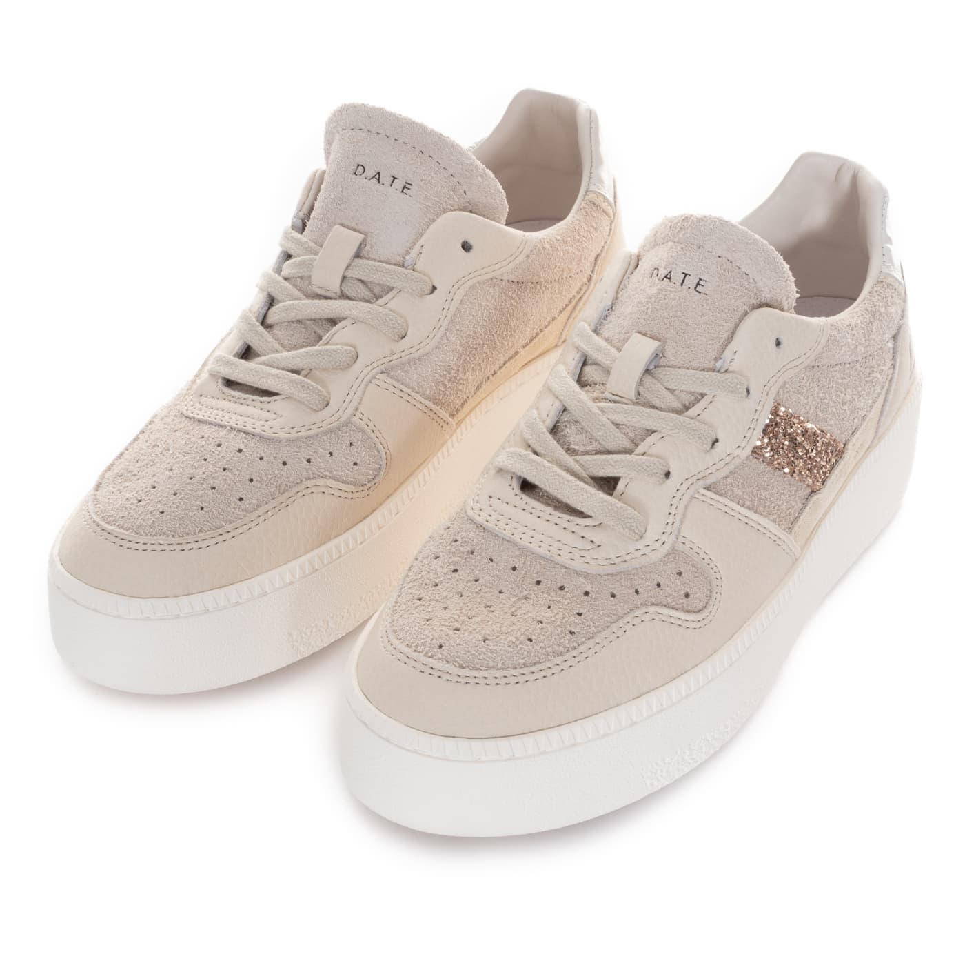 Court Platform Sneaker Beige mit Glitzerdetail