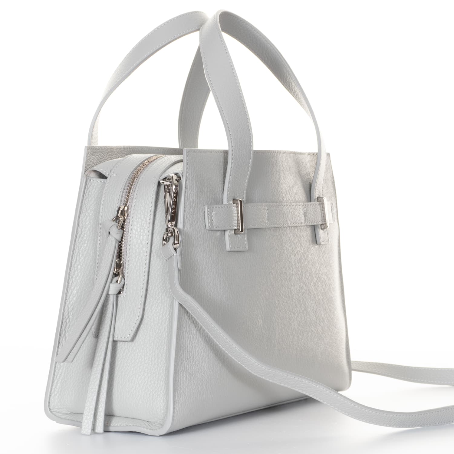 Leder-Handtasche Hellgrau