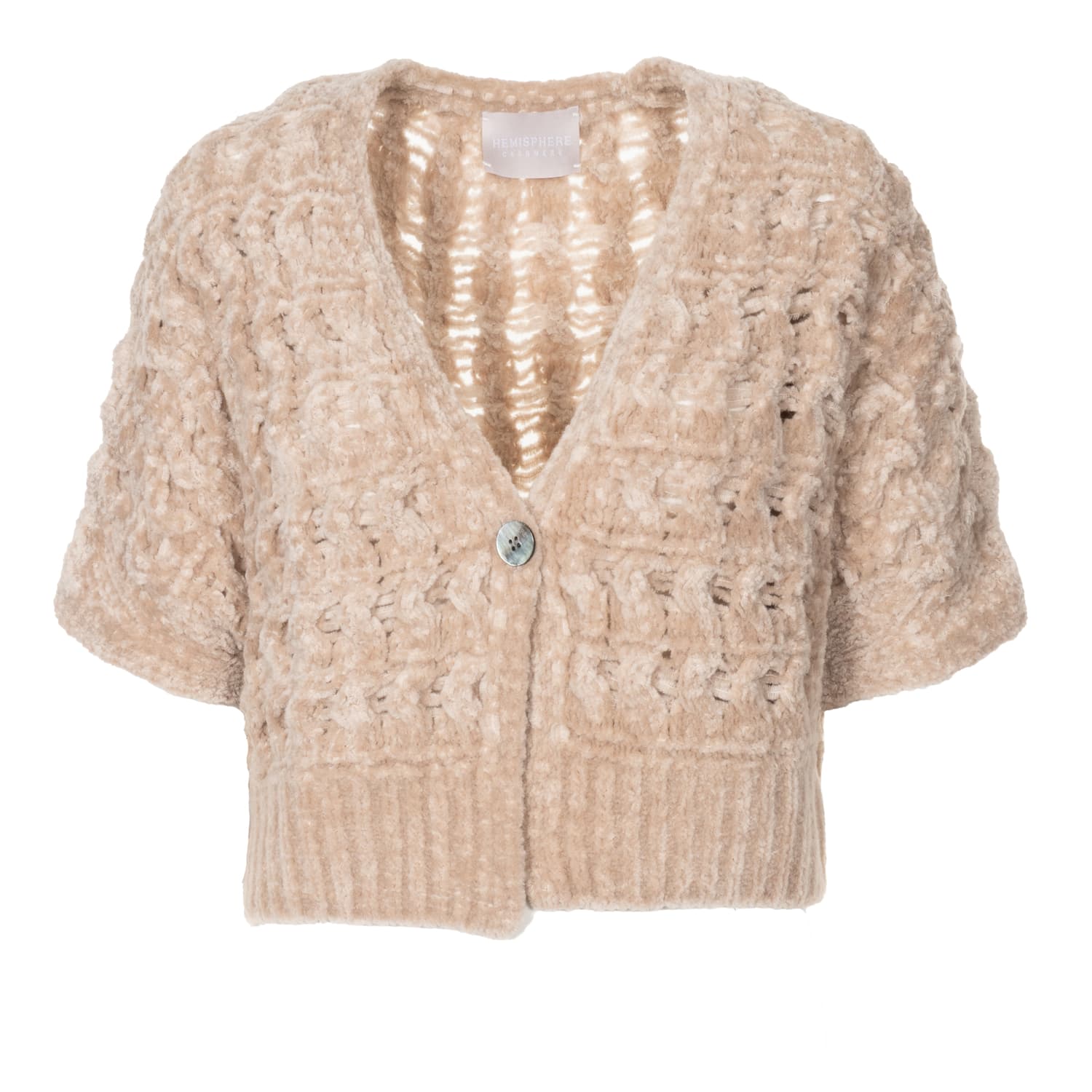 Ajour-Stirckjacke Beige Halbarm