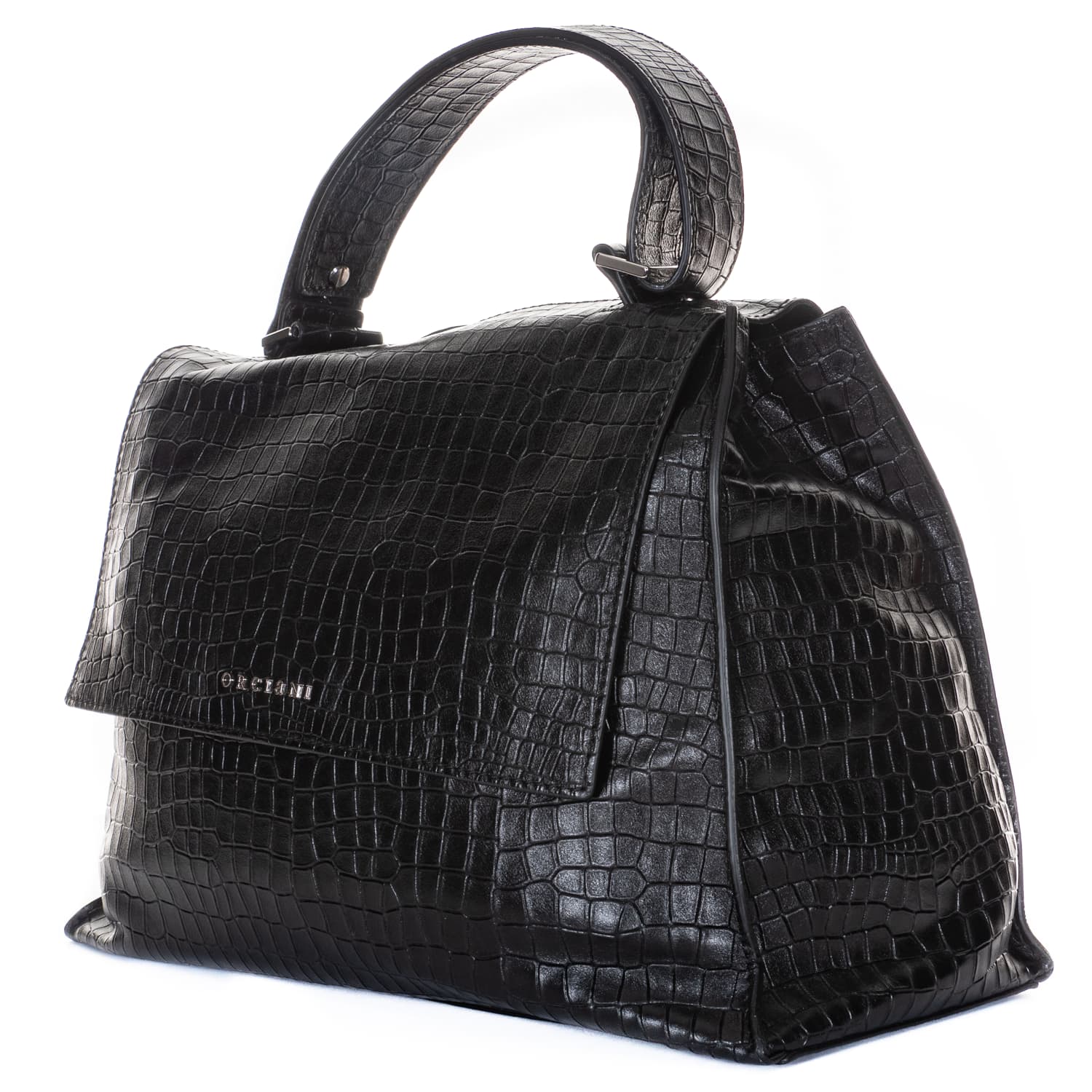 Lederhandtasche Schwarz mit Krokodildesign