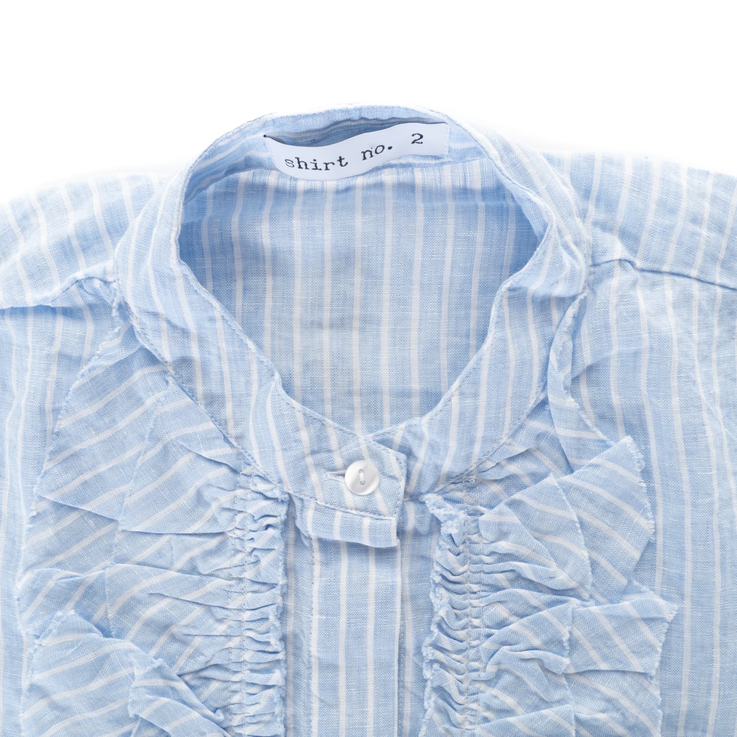 Leinen Bluse Hellblau Gestreift