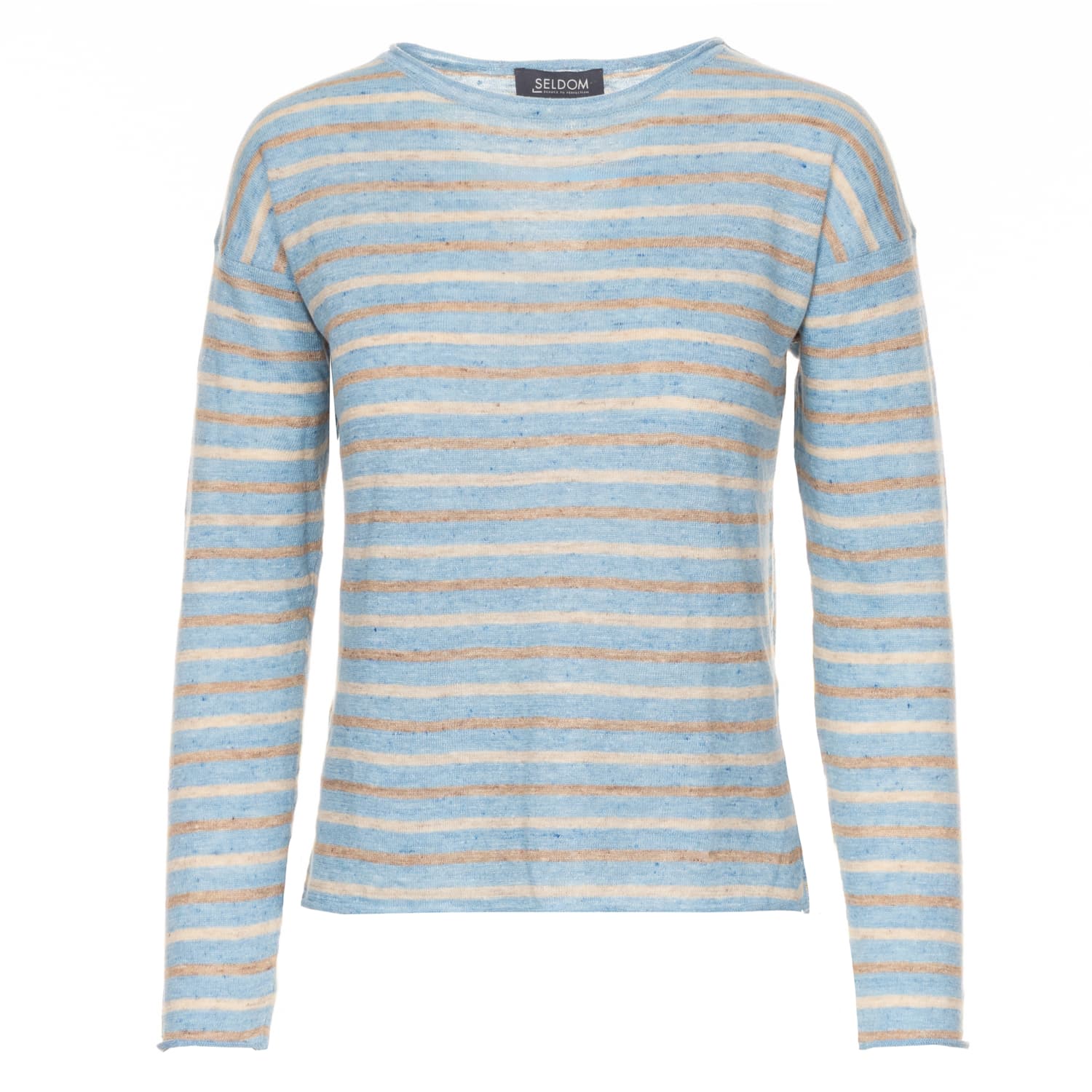 Ringel Strickpullover aus Leinen-Mix