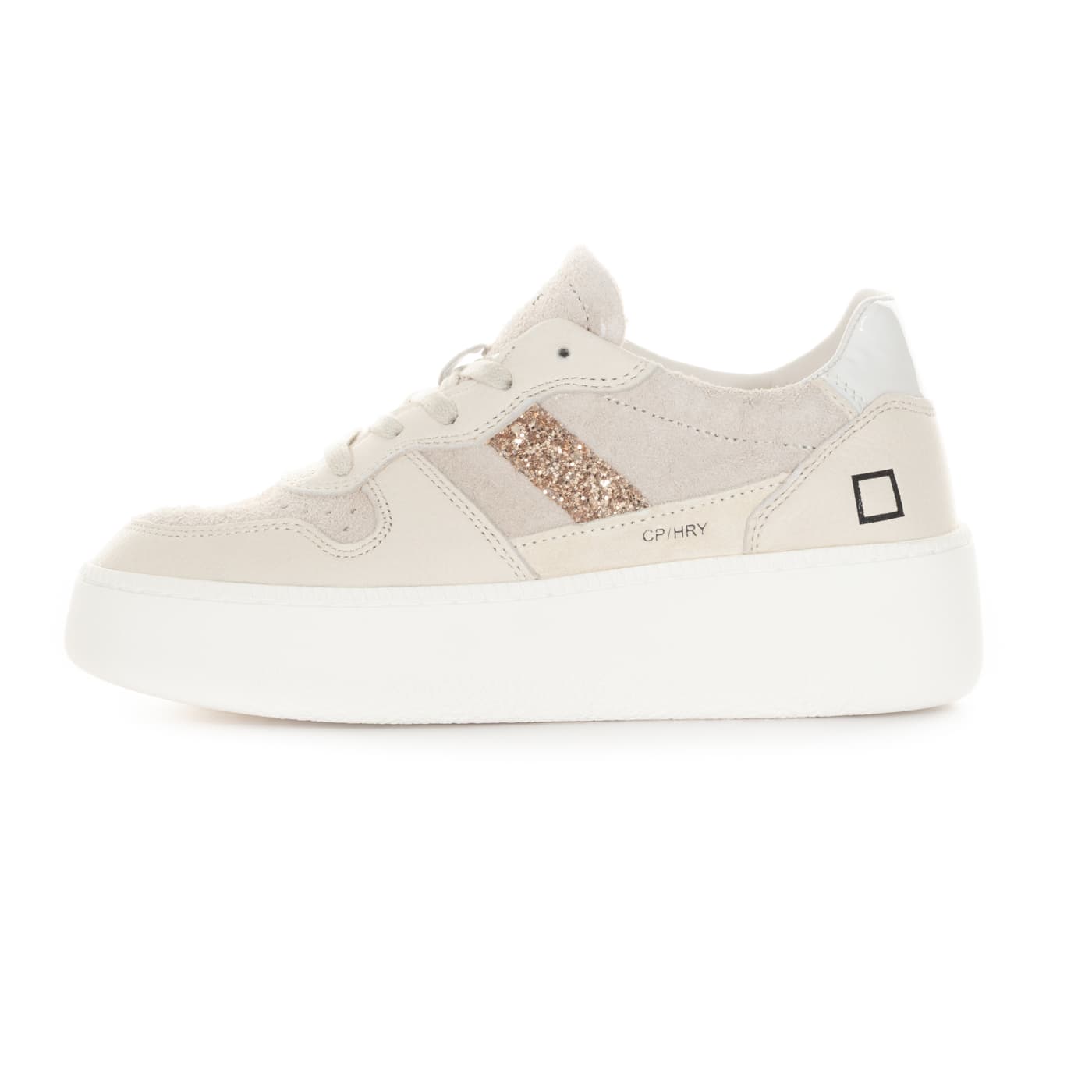 Court Platform Sneaker Beige mit Glitzerdetail