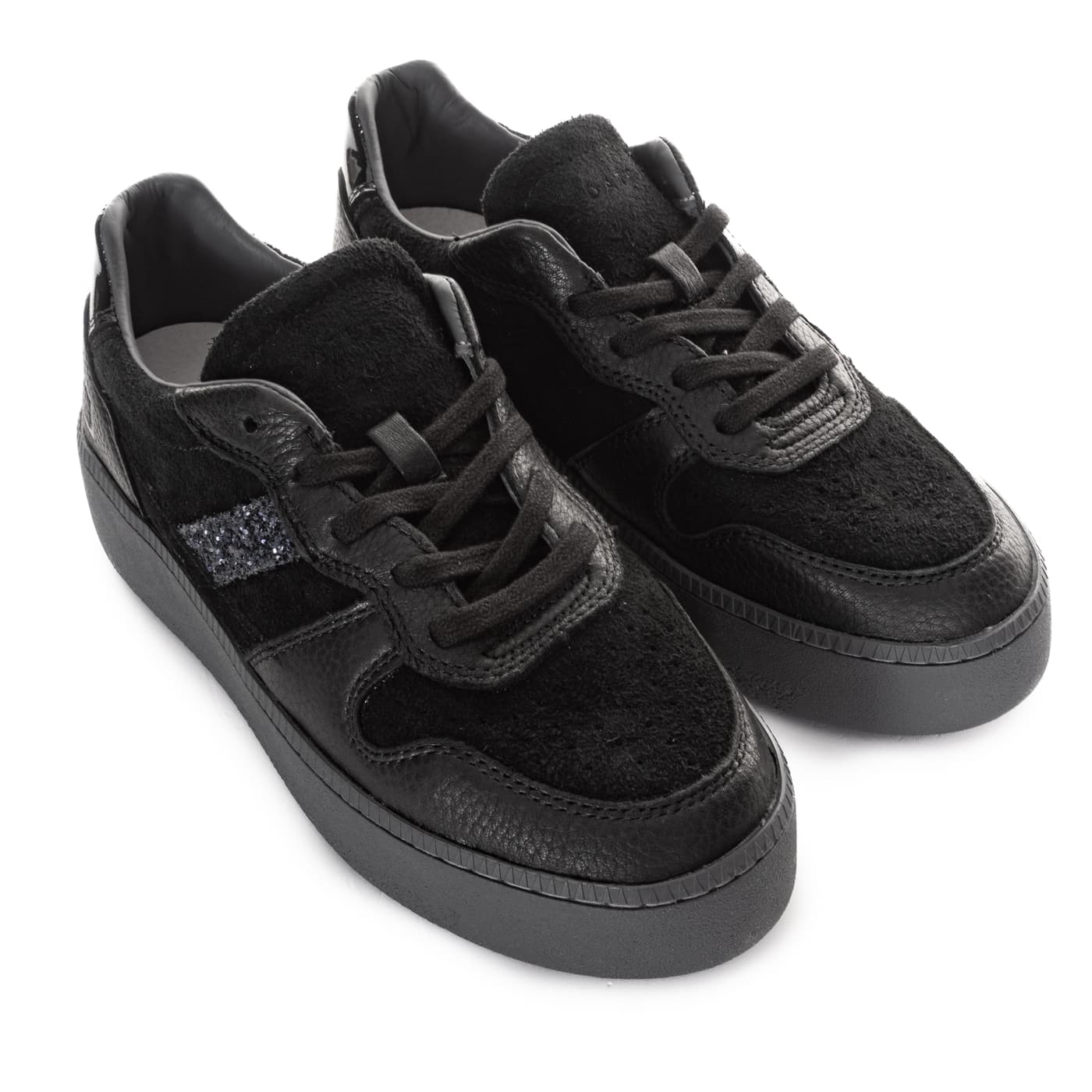 Court Platform Sneaker Schwarz mit Glitzerdetail
