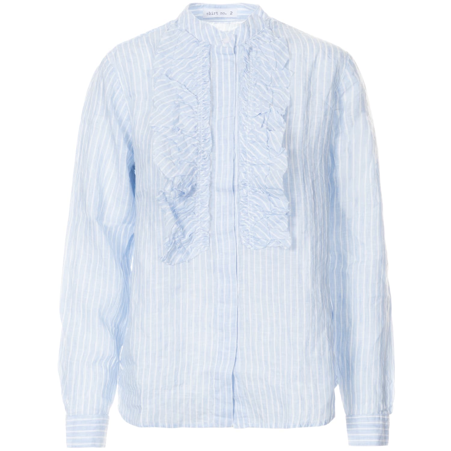 Leinen Bluse Hellblau Gestreift