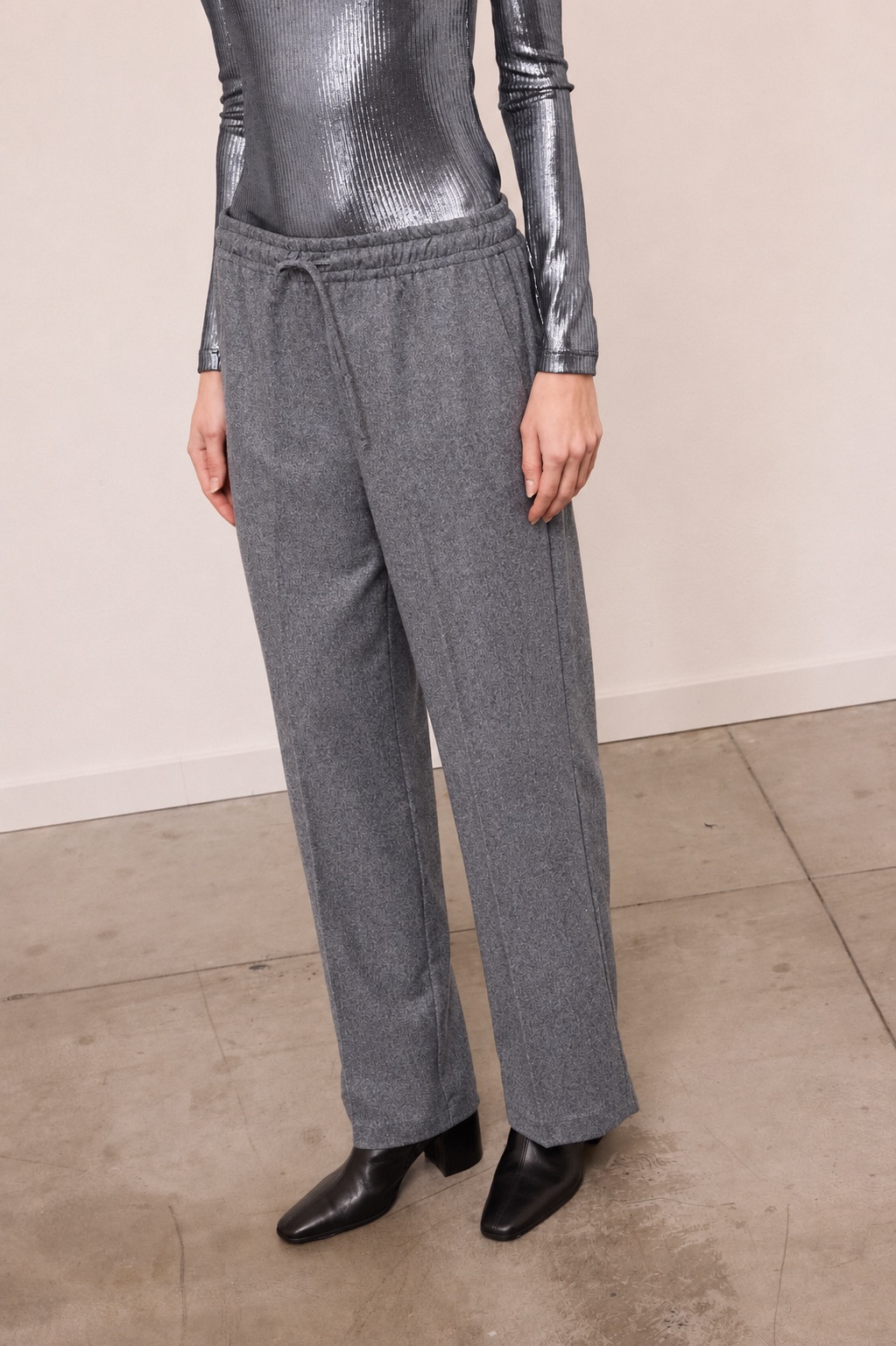 Wide-Leg Hose Grau Meliert