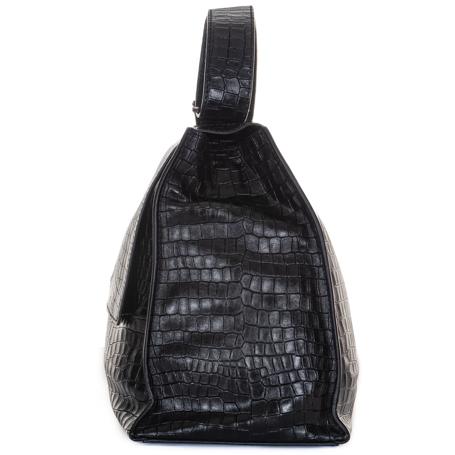 Lederhandtasche Schwarz mit Krokodildesign