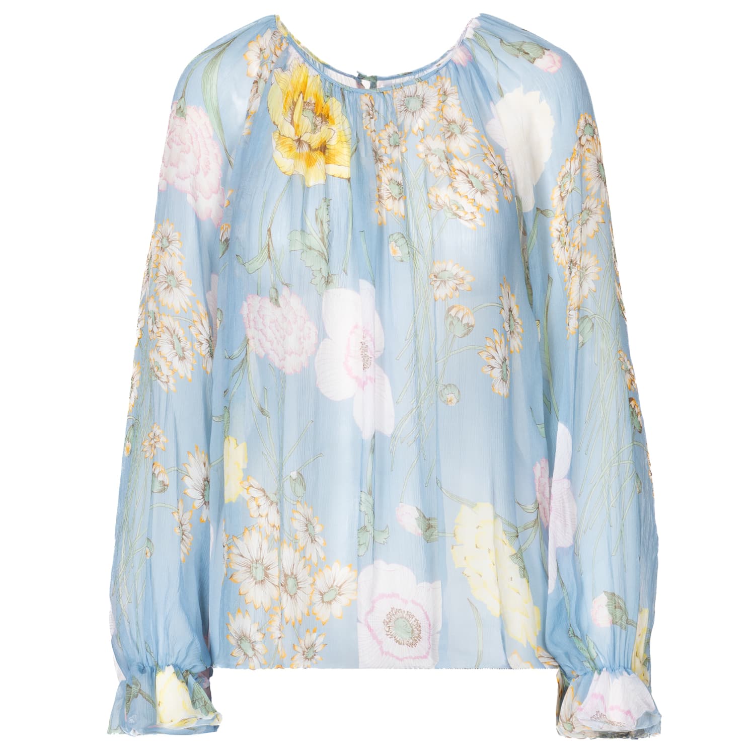 Florale Viskosebluse Hellblau