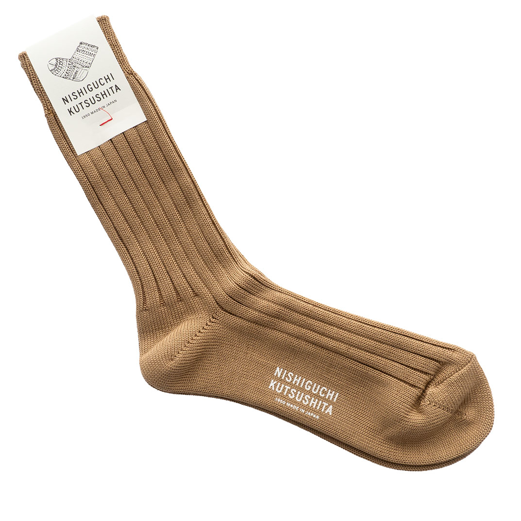 nishiguchi-kutushita-nk0106-egyptain-cotton-ribbed-socks-cafe-au-lait