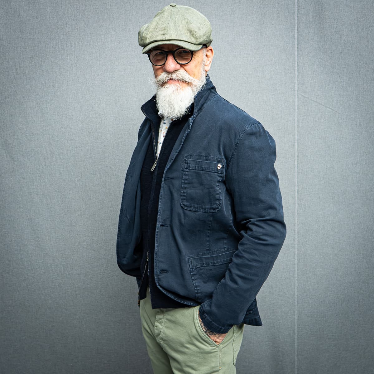 Newsboy Classic Cap Fischgrät Leinen Oliv
