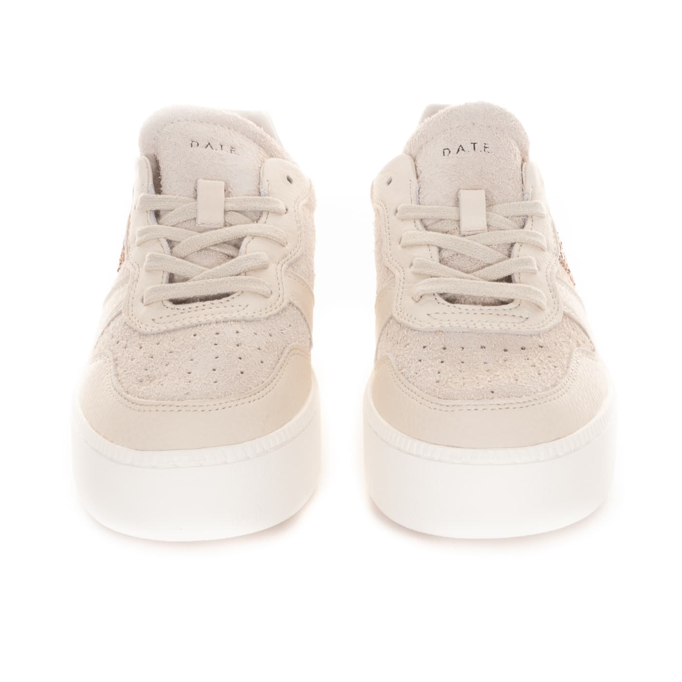 Court Platform Sneaker Beige mit Glitzerdetail
