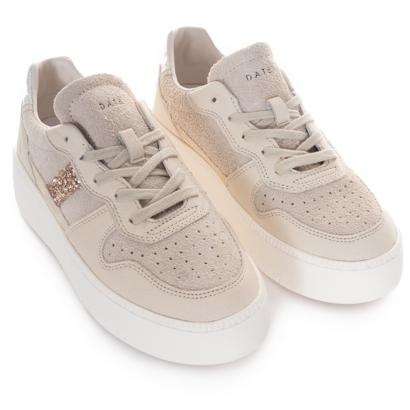 Court Platform Sneaker Beige mit Glitzerdetail