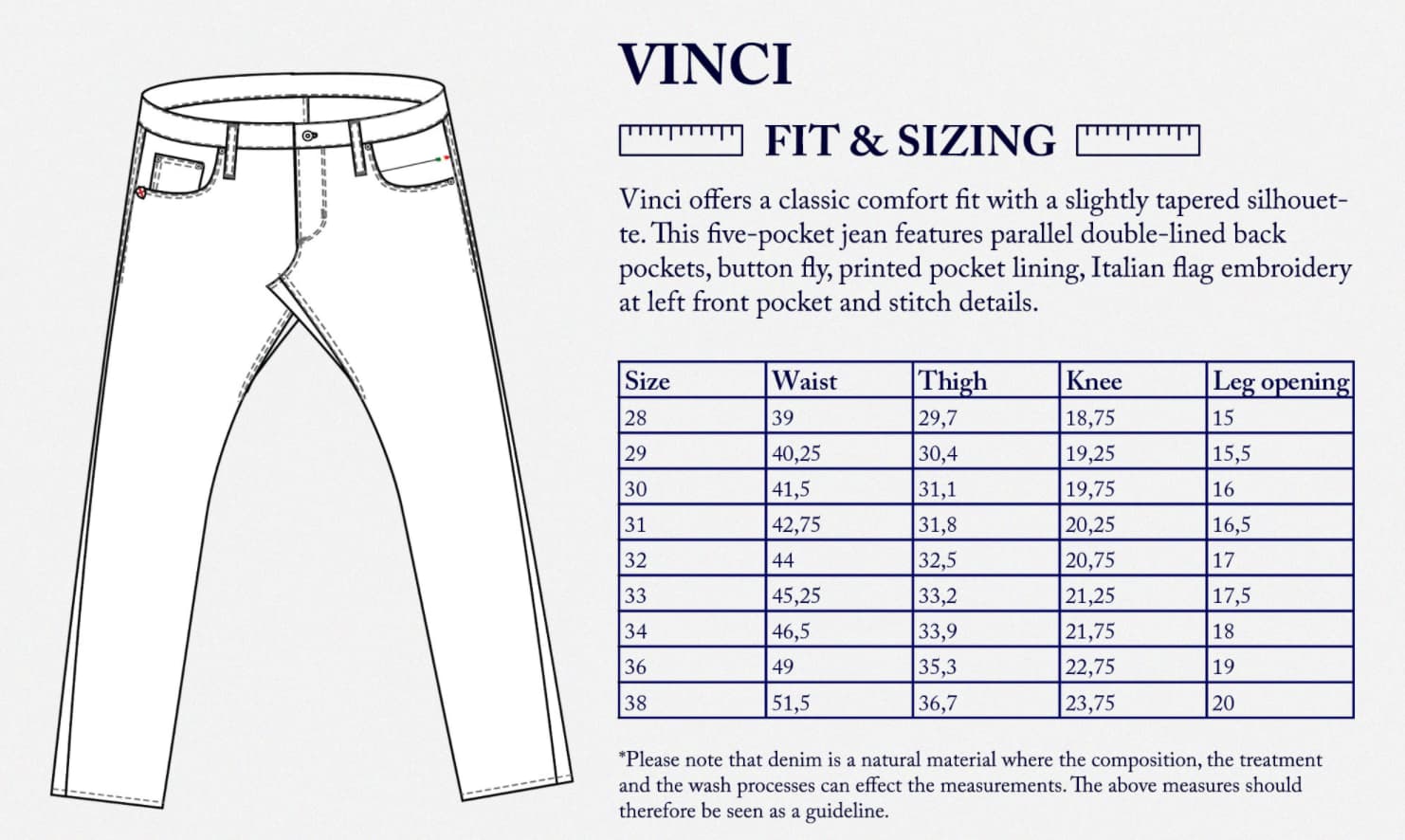 vinci-size-chart vinci-size-chart