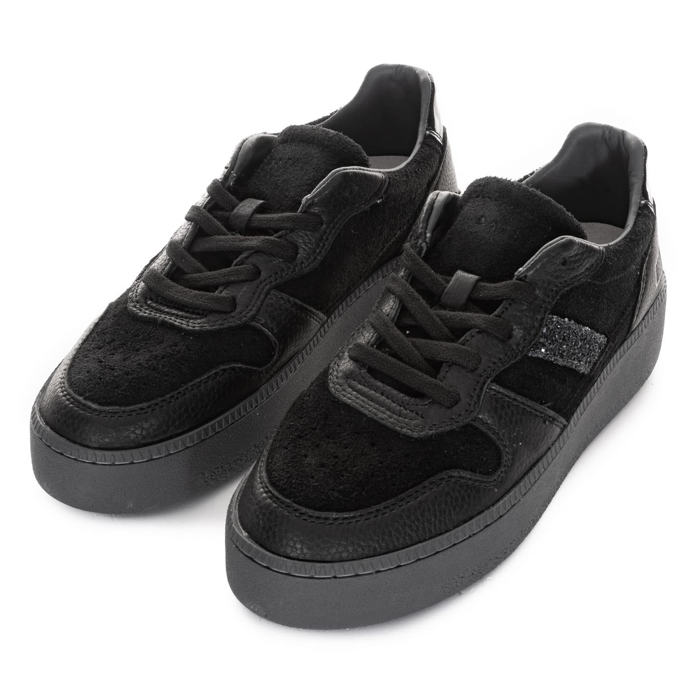 Court Platform Sneaker Schwarz mit Glitzerdetail